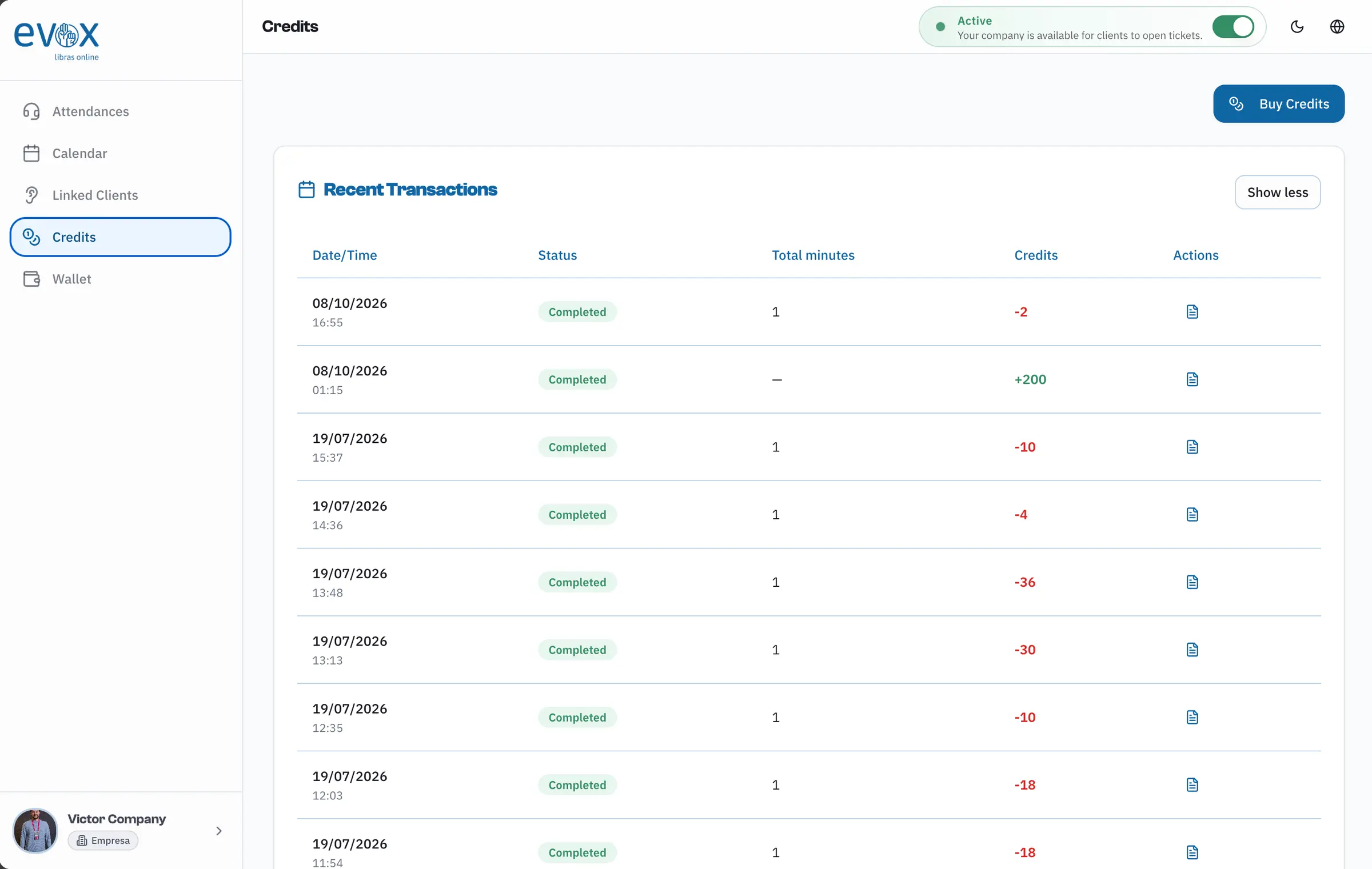 Credit ledger