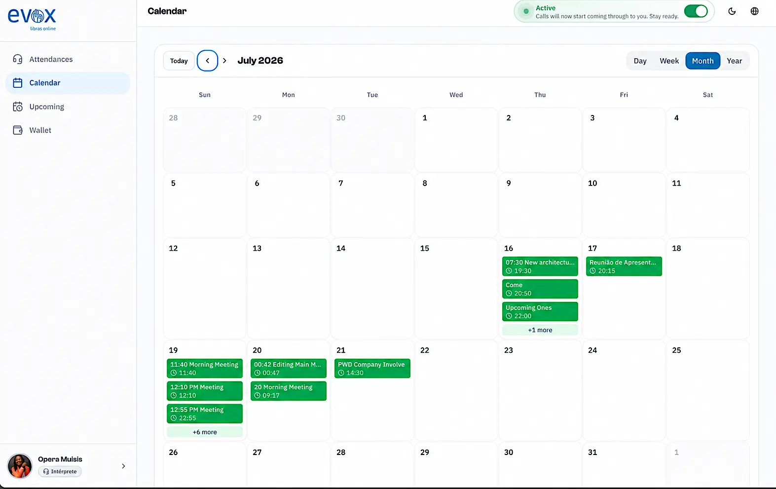 Interpreter calendar